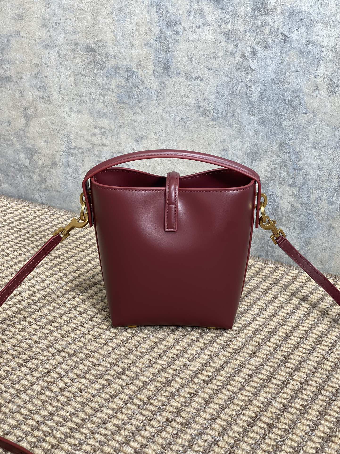 LE 37 MINI BUCKET BAG 15 IN BURGUNDY RED CALFSKIN GOLD HARDWARE