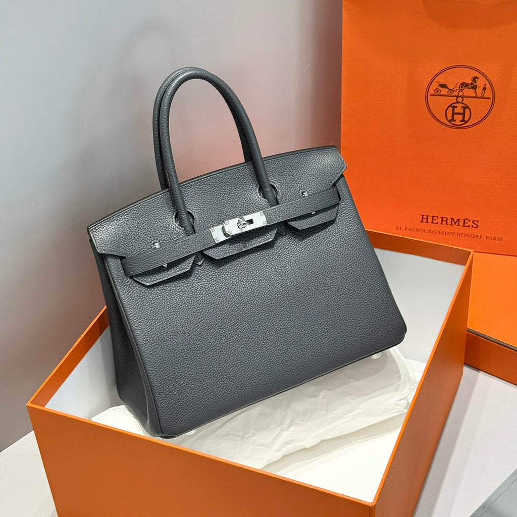 HERMES 25S BIRKIN 30 IN ANTHRABUTGRAUEM KALBSLEDER, SILBERNE BESCHLÄGE
