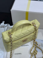 STRASS VANITY QUILTED CASE 19 IN YELLOW CALFSKIN WITH GOLD METALLIC