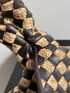 ラージホップ54（ブラウンカーフスキンとベージュラフィア）