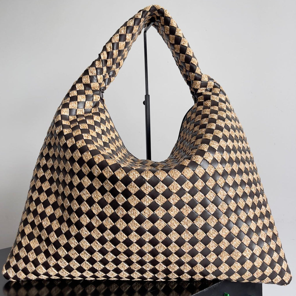 ラージホップ54（ブラウンカーフスキンとベージュラフィア）