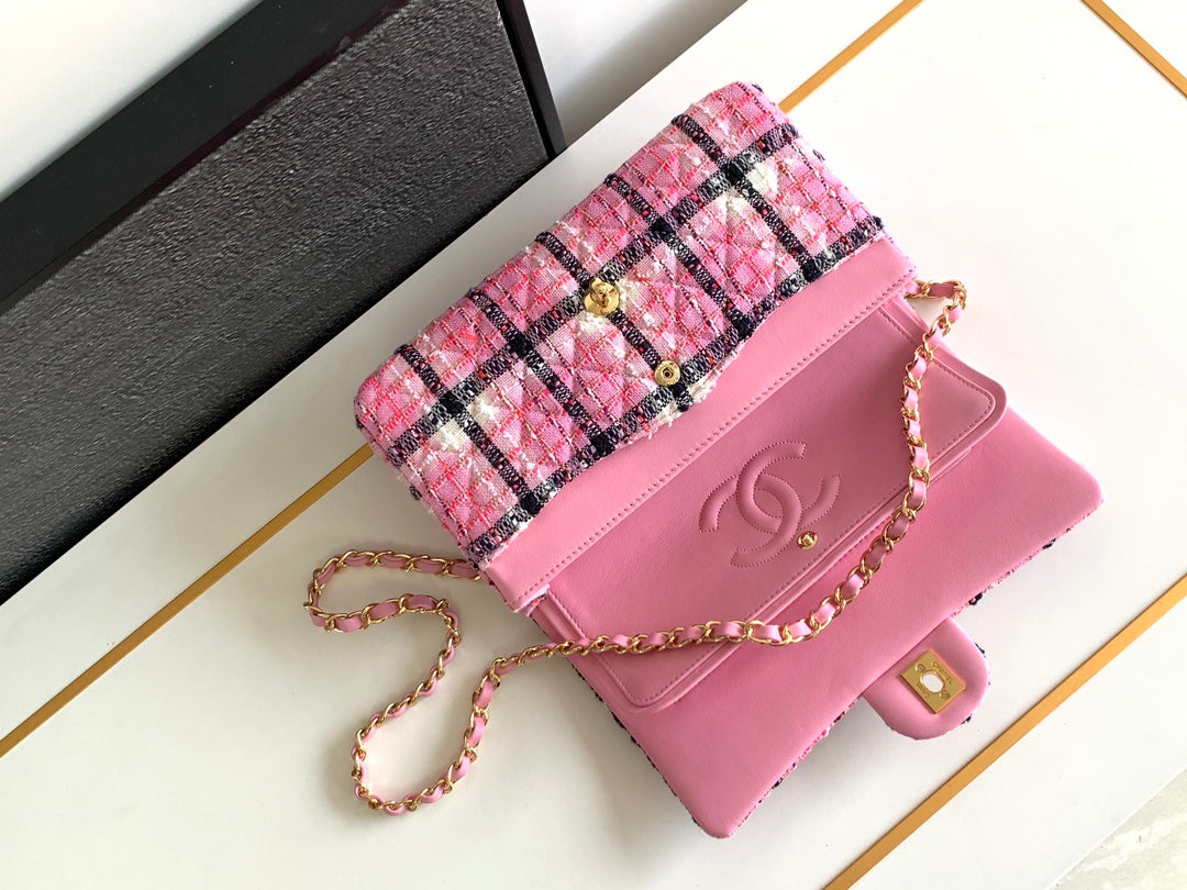 CC ミニ 20 クラシックバッグ（ライトピンク×ブラック ウールツイード）