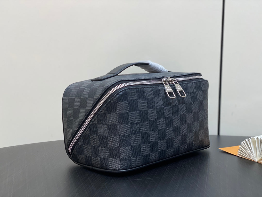Kulturbeutel 24 Zoll, Schwarz, Damier Graphit-Canvas
