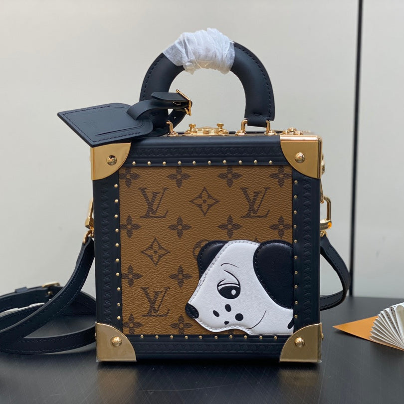 MINI SQUARE TRUNK 17 HUNDE-DRUCK IN BRAUN MONOGRAMM REVERSE CANVAS