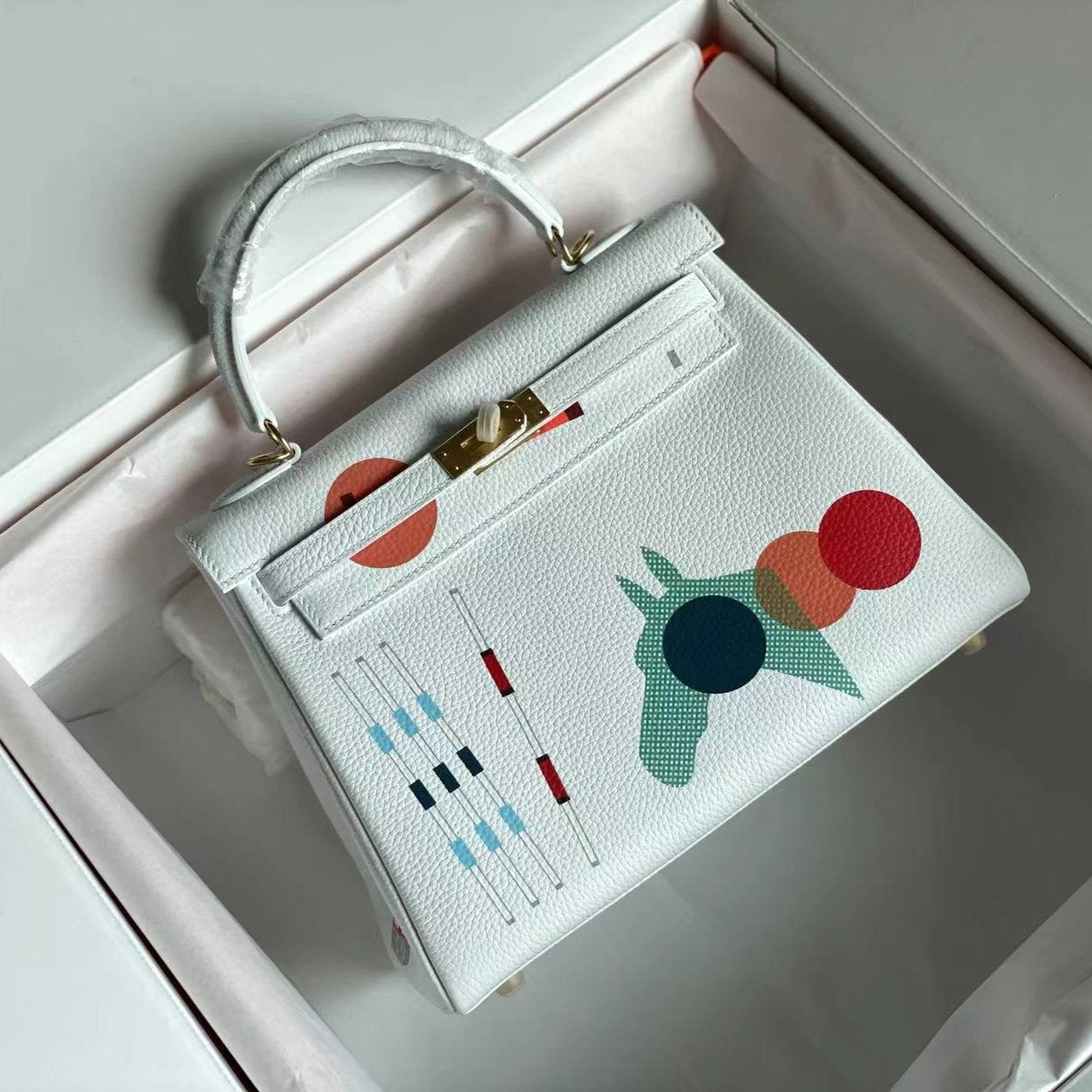 BIRKIN 25 BAG IN WHITE CALFSKIN WITH COLORFUL STICKER (MADE-TO-ODER)