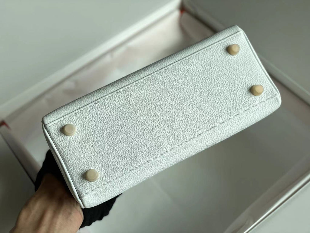 BIRKIN 25 TASCHE AUS WEISSEM KALBSLEDER MIT FARBENFROHER AUFKLEBER (AUF BESTELLUNG GEFERTIGT)