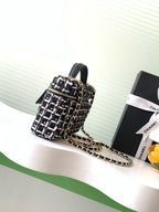 VANITY CASE 19 IN BLACK MIX WHITE QUILTED TWEED GOLD HARDWARE