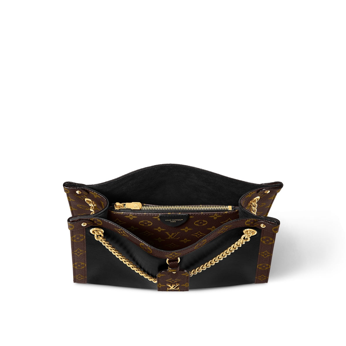 NOVA PM 31 IN SCHWARZEM KALBSLEDER UND BRAUNER MONOGRAMM-CANVAS-BESETZUNG