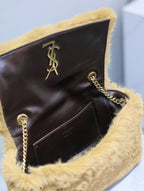 KATE SMALL BAG 22 IN PEANUT BROWN RABBIT FUR GOLD CHAIN