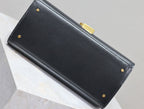 CASSANDRA TOP HANDLE BAG 24 IN BLACK SMOOTH LAMBSKIN GOLD HARDWARE