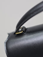 CASSANDRA TOP HANDLE BAG 24 IN BLACK SMOOTH LAMBSKIN GOLD HARDWARE