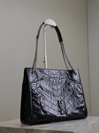 NIKI SHOPPING BAG 33 IN BLACK CRUMPLED CALFSKIN SILVER HARDWARE