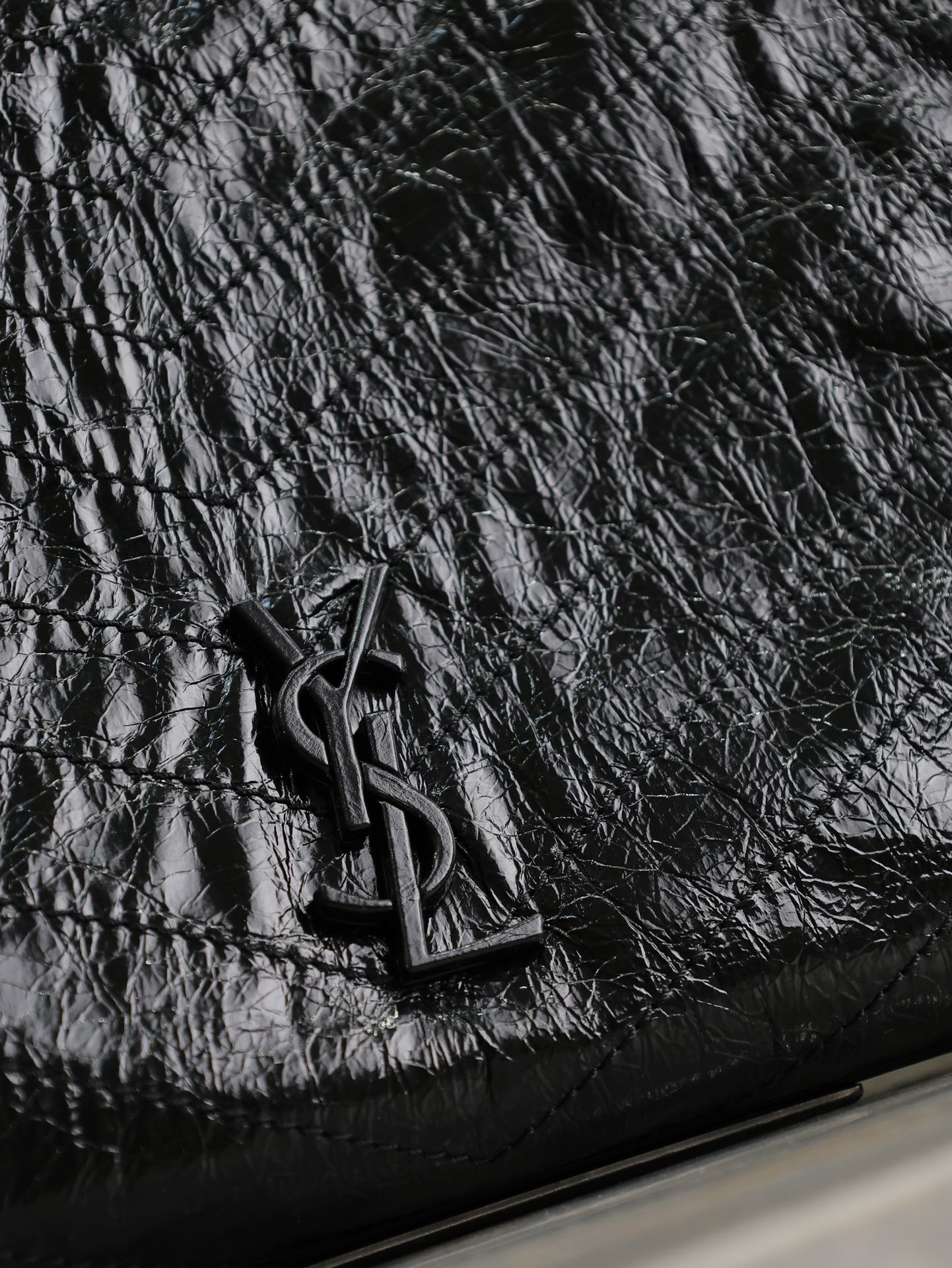 NIKI SHOPPING BAG 33 IN BLACK CRUMPLED CALFSKIN SILVER HARDWARE