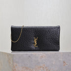 CALYPSO POUCH 24 IN BLACK ELEPHANT TEXTURED LAMBSKIN GOLD LOGO