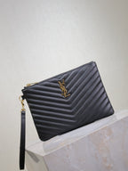 CLUTCH 24 IN BLACK QUILTED CALFSKIN GOLD BUCKLE