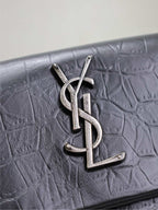 WEST HOLLYWOOD TASCHE 24 IN SCHWARZES KROKODIL-STRUKTURIERTES KALBSLEDER SILBERNE BESCHLÄGE