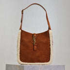 LE 5 À 7 SMALL SUPPLE 23 IN AMBER ORANGE SUEDE AND WHITE LAMB PUR TRIM