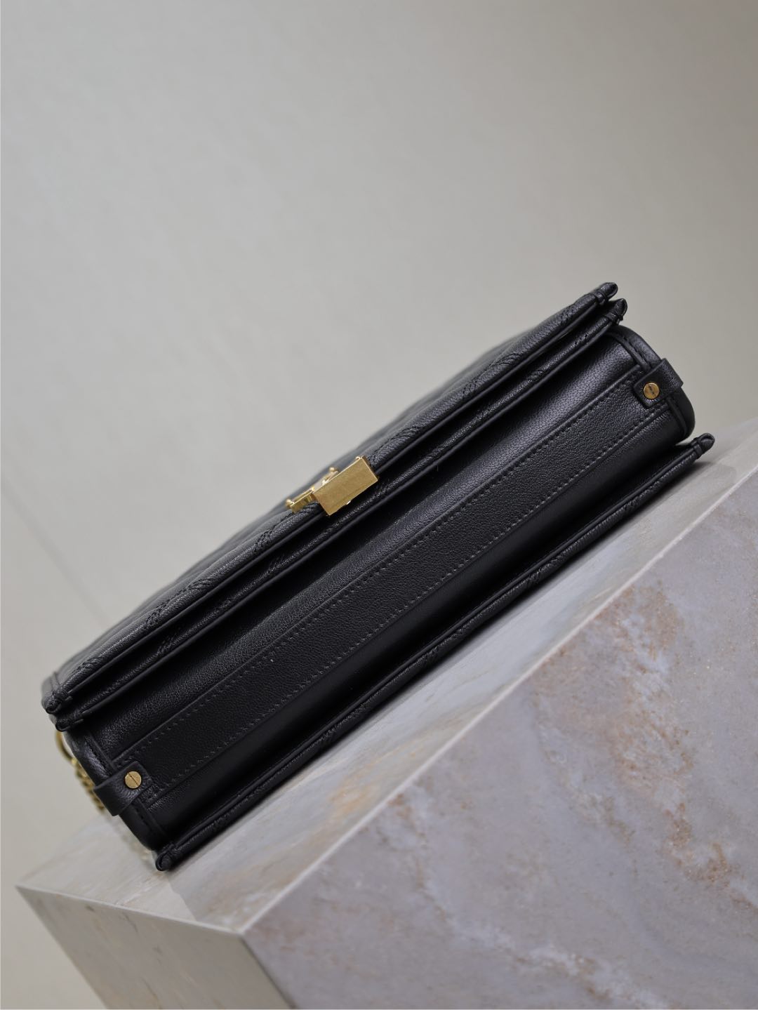 BECKY 26 IN BLACK QUILTED LAMBSKIN GOLD HARDWARE