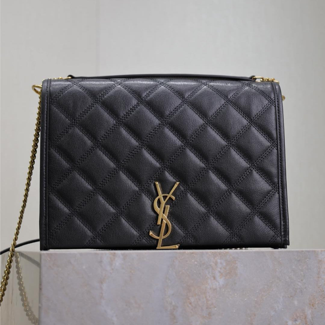BECKY 26 IN BLACK QUILTED LAMBSKIN GOLD HARDWARE