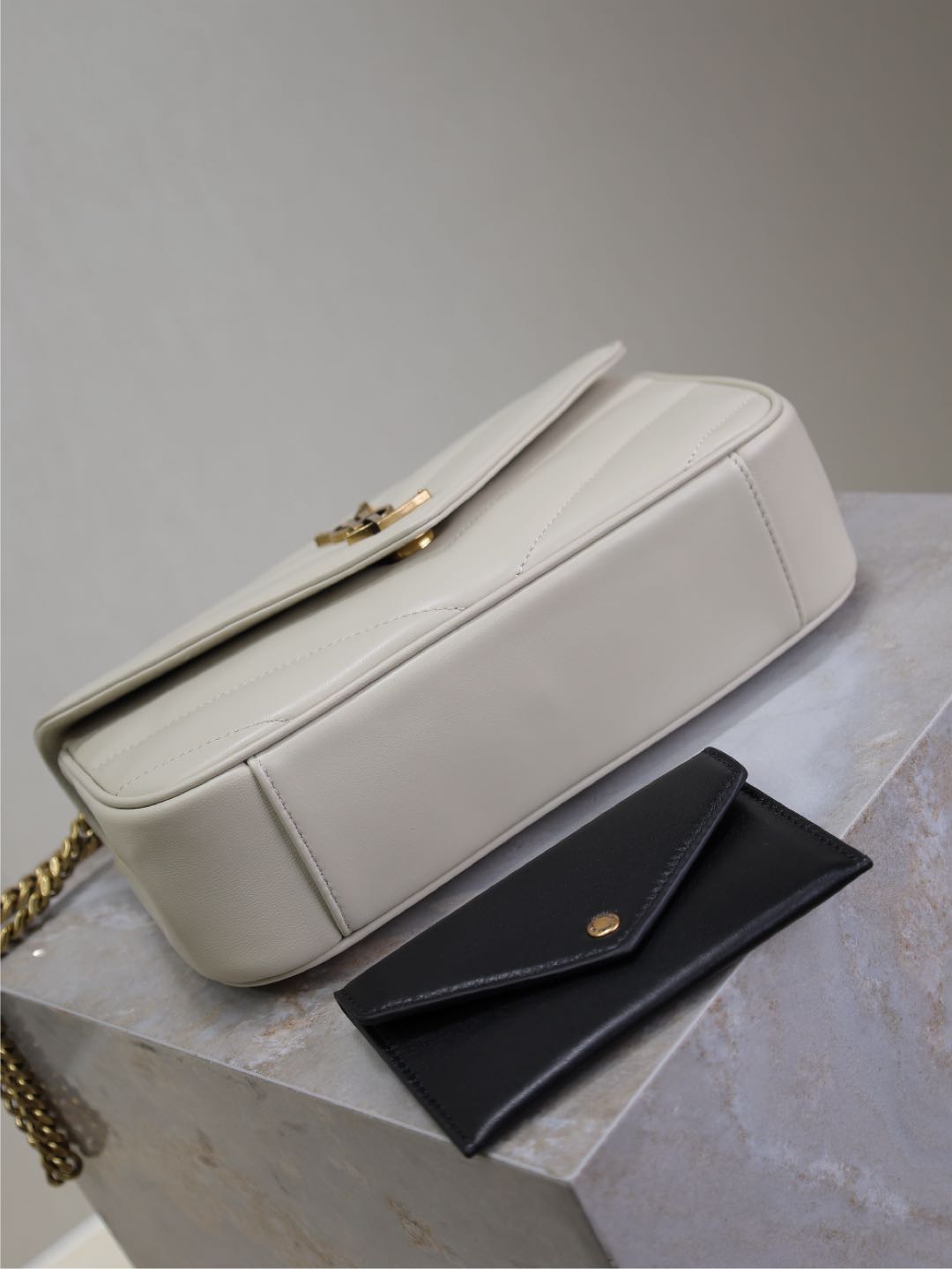 LOULOU SMALL 24 IN WHITE SHEEPSKIN GOLD HARDWARE
