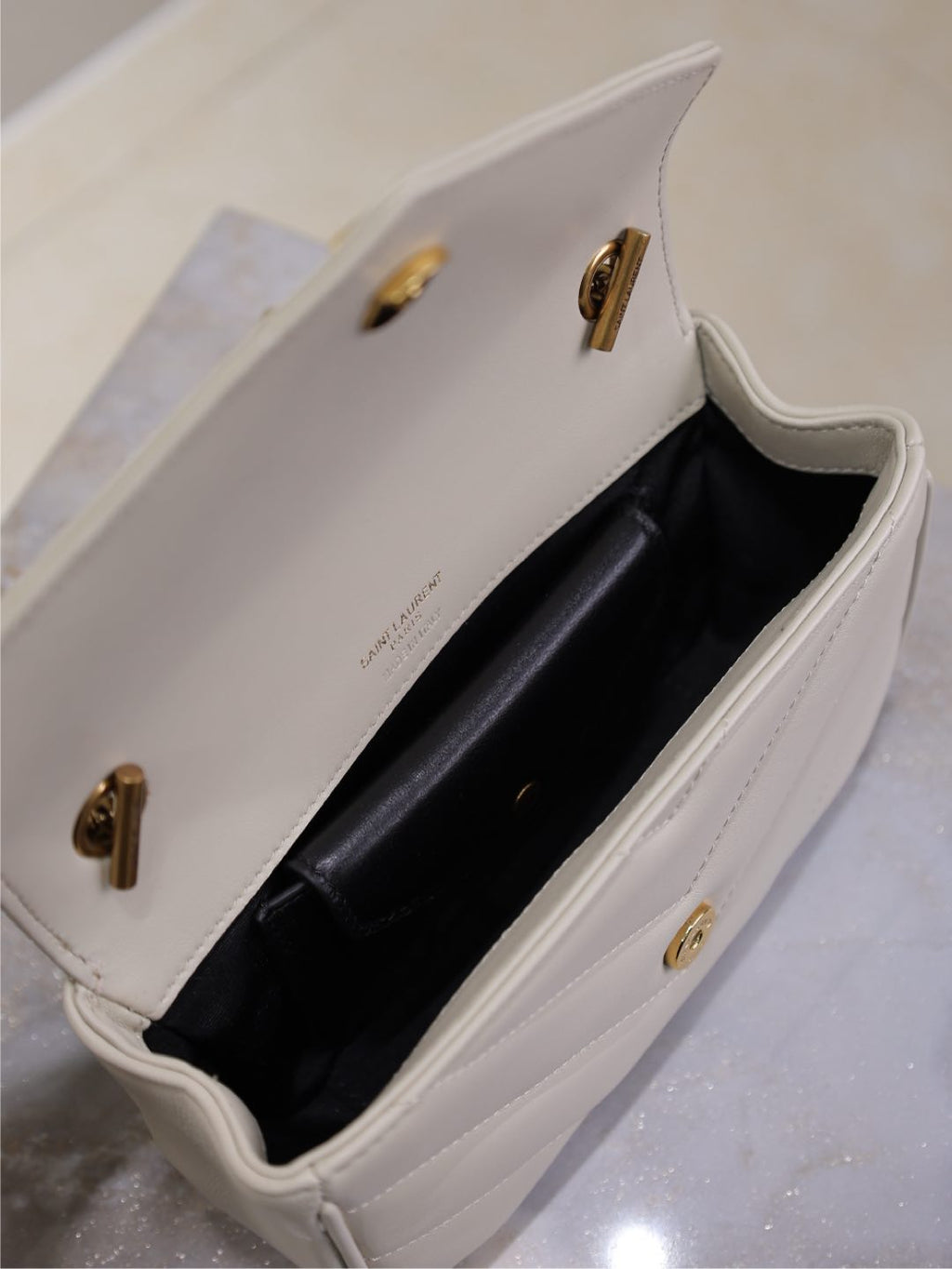 LOULOU MINI 20 IN WHITE SHEEPSKIN GOLD HARDWARE