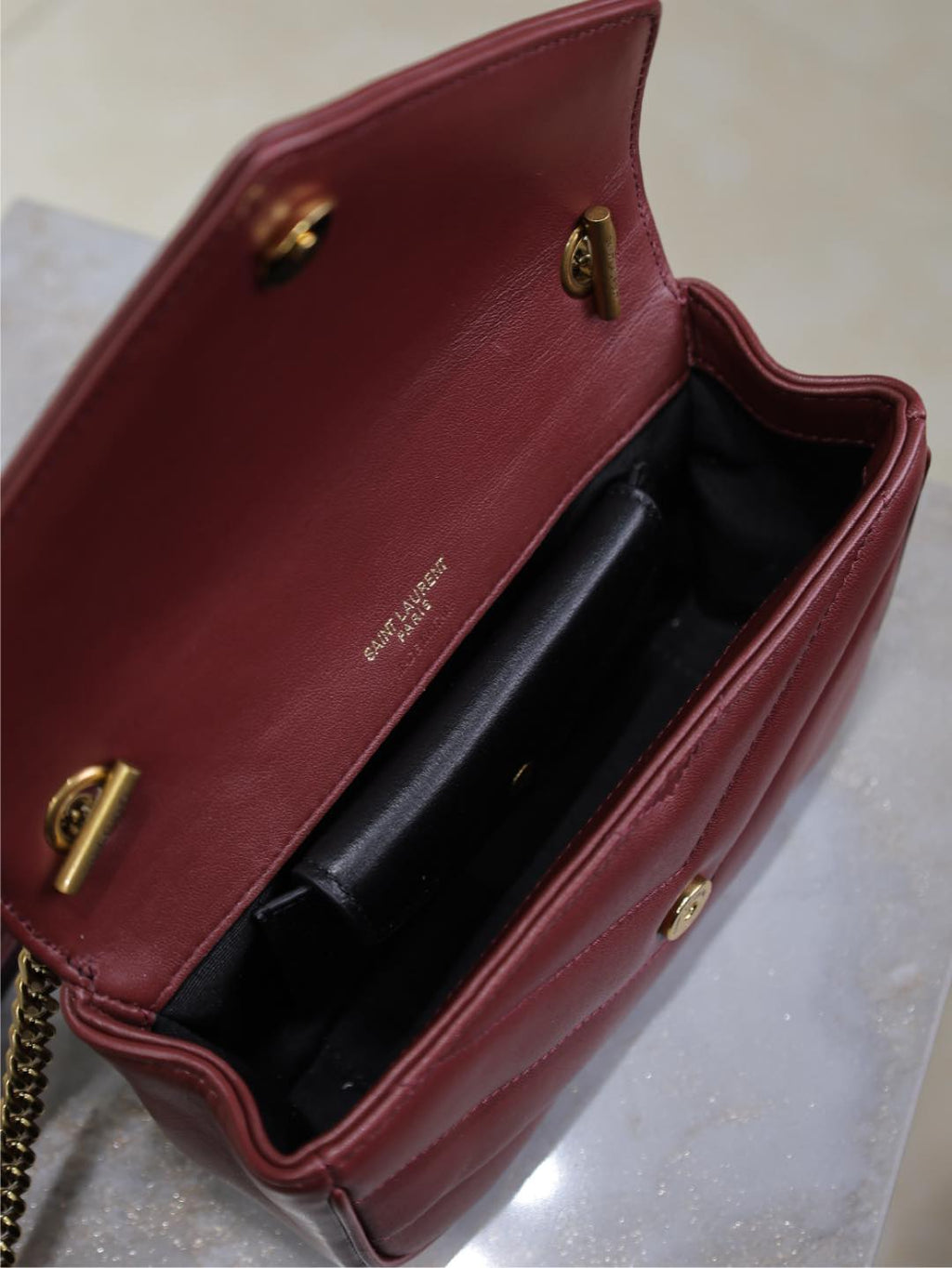 LOULOU MINI 20 IN BURGUNDY RED SHEEPSKIN GOLD HARDWARE