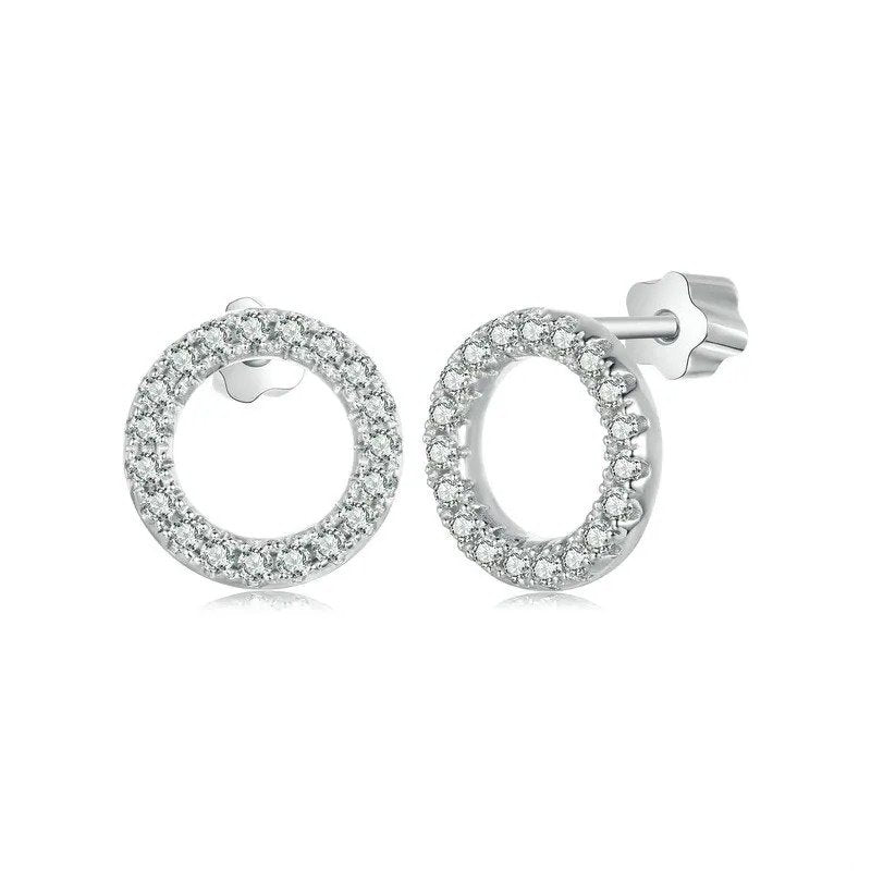 Forever Clear Moissanit Circle Round Stud Earrings