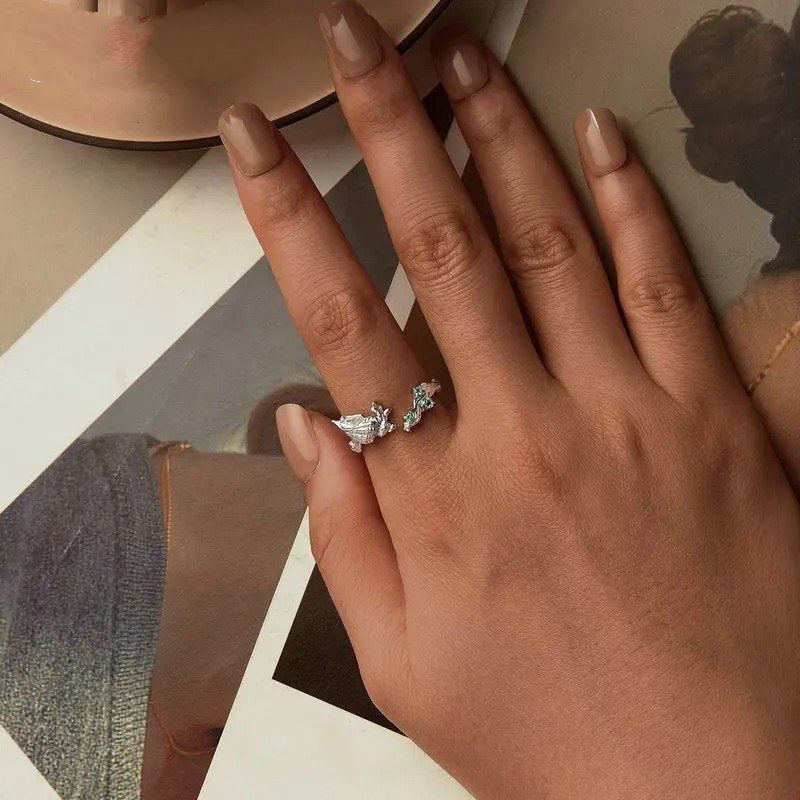 コンクオープンリング インレイグリーンCZ オーシャンシリーズ 調節可能なリング