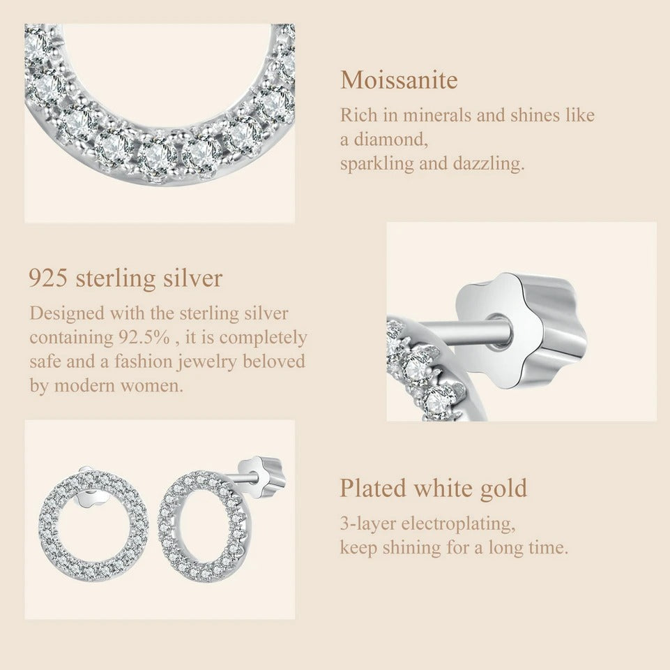 Forever Clear Moissanit Circle Round Stud Earrings