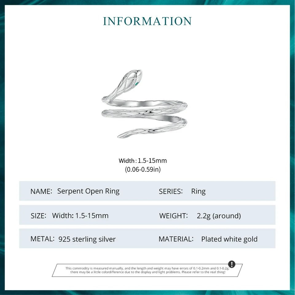 スターリングシルバーの蛇の調節可能なリング