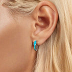 レディース用オパールフープイヤリング ホワイトゴールドメッキ