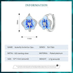 ブルーエナメルの蝶蘭の耳クリップ、胡蝶蘭の花の耳バックル