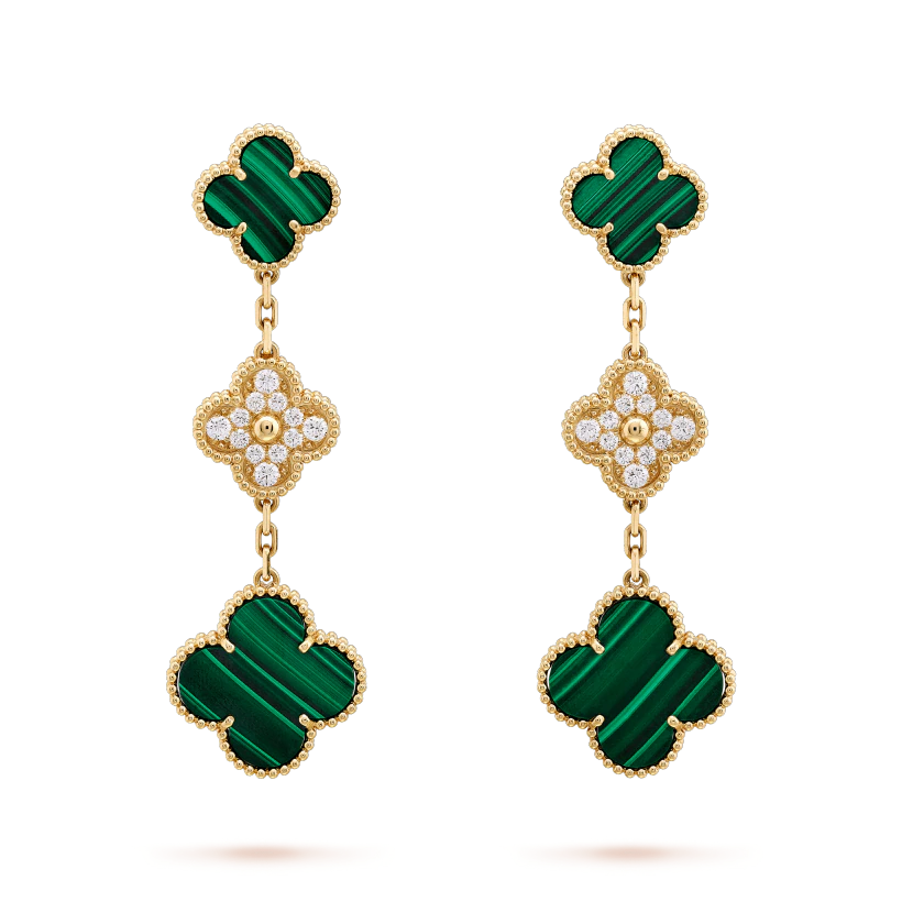 ¡®Jewelicorn¡¯CLOVER EARRINGS GOLD MALACHITE DIAMOND 3 MOTIF