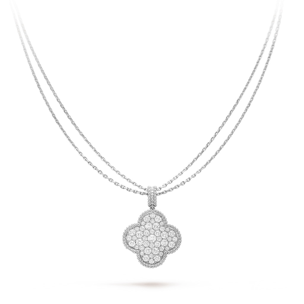 ¡®Jewelicorn¡¯CLOVER 25MM SILVER FULL DIAMOND BIG CLOVER NECKLACE