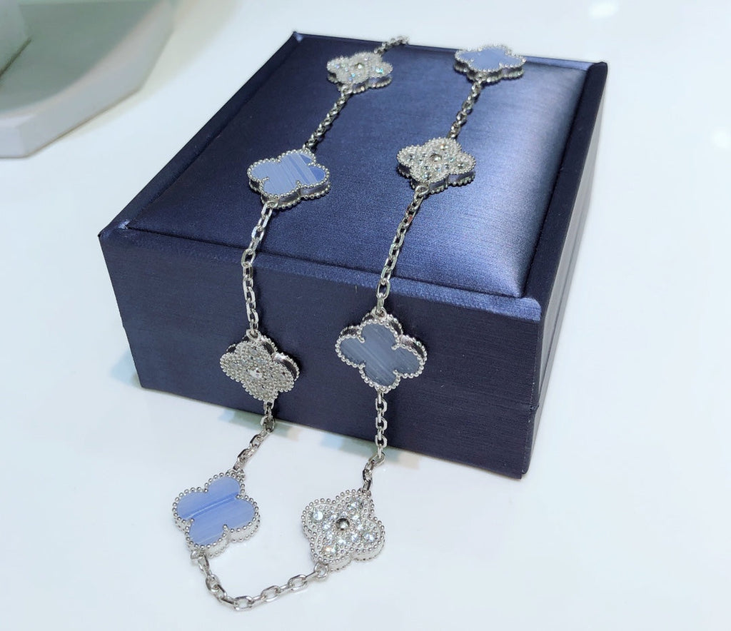 ¡®Jewelicorn¡¯CLOVER 10 MOTIFS CHALCEDONY DIAMONDS SILVER NECKLACE