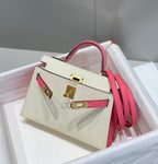 HM KELLY MINI 20 WEISS ROSA EPSOM GOLDENE BESCHLÄGE