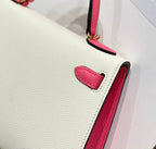 HM KELLY MINI 20 WEISS ROSA EPSOM GOLDENE BESCHLÄGE