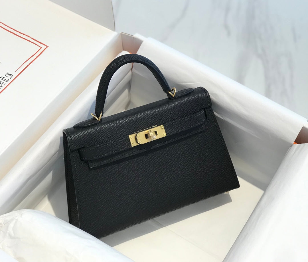 HM KELLY MINI 20 SCHWARZ EPSOM GOLDENE BESCHLÄGE