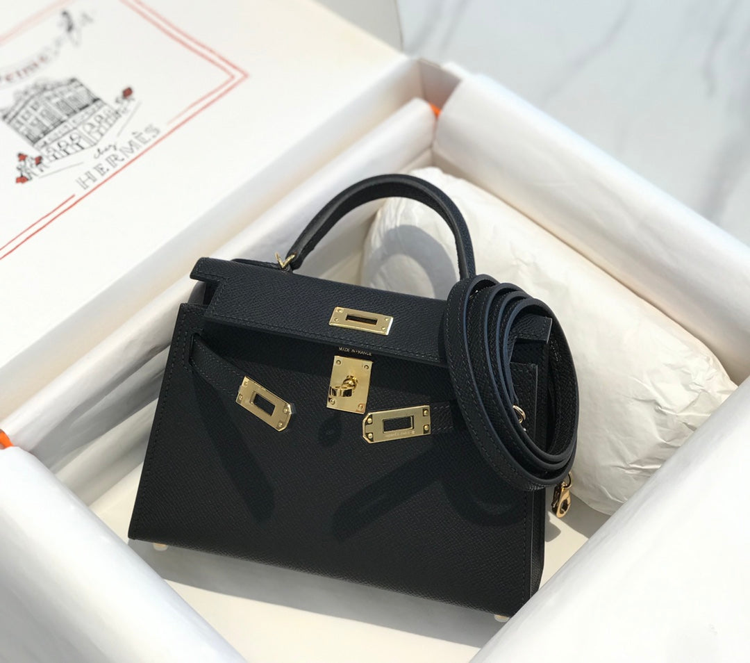 HM KELLY MINI 20 SCHWARZ EPSOM GOLDENE BESCHLÄGE