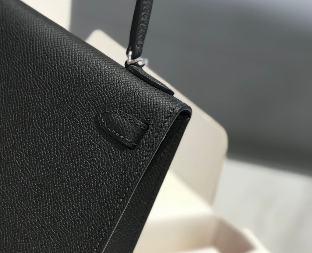 HM KELLY MINI 20 SCHWARZ EPSOM SILBERNE BESCHLÄGE