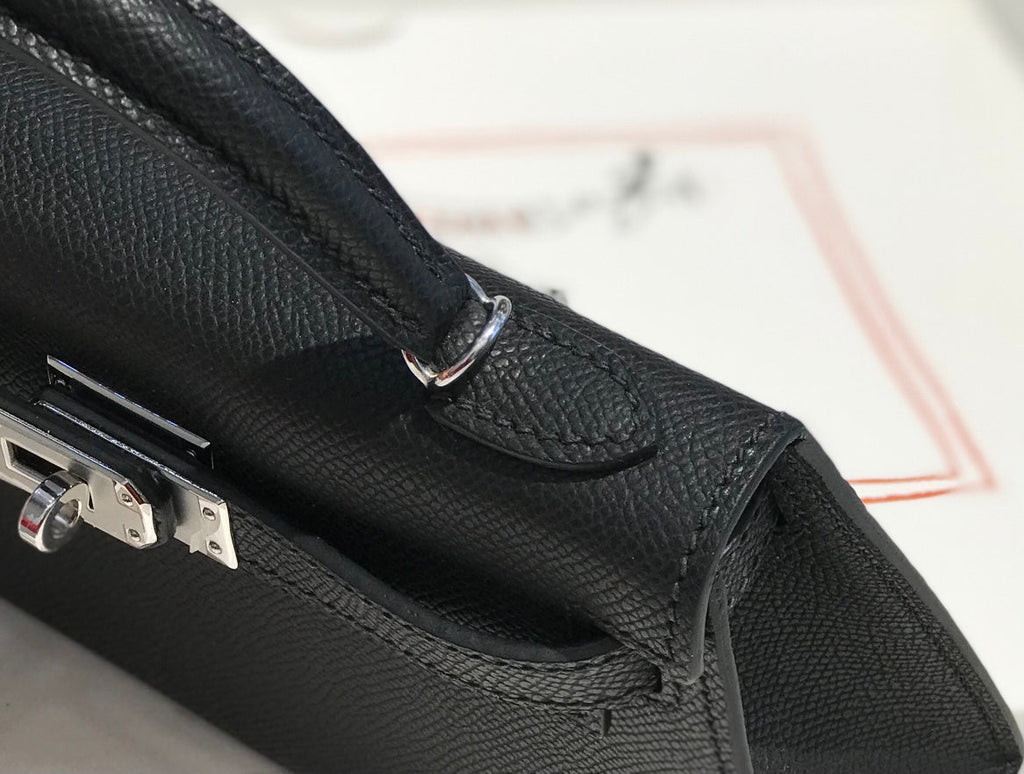 HM KELLY MINI 20 SCHWARZ EPSOM SILBERNE BESCHLÄGE