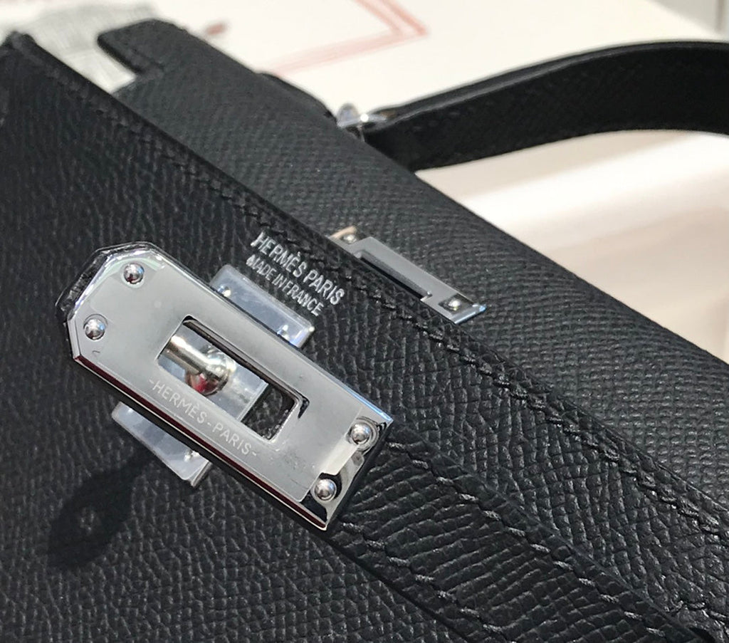 HM KELLY MINI 20 SCHWARZ EPSOM SILBERNE BESCHLÄGE