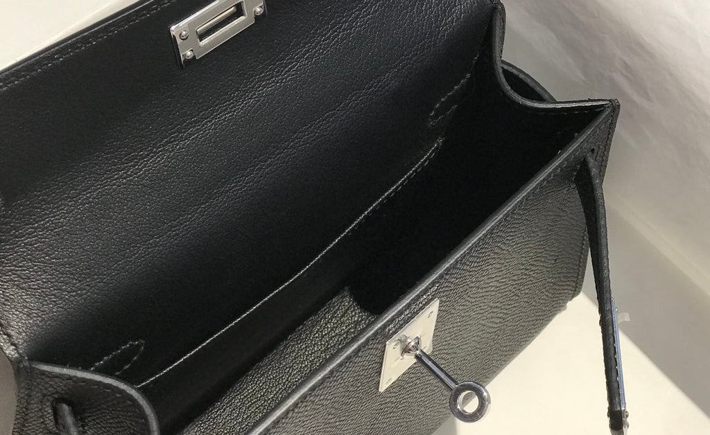 HM KELLY MINI 20 SCHWARZ EPSOM SILBERNE BESCHLÄGE